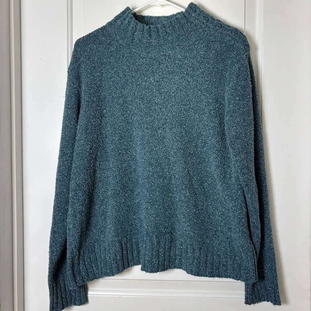 Vtg Columbia mock neck textured sweater blue large nubby